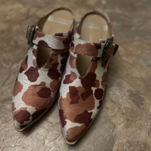 Rag & Co Nometa Faux Cow Print Suede w/ Buckle Detail Mules - Picture 2 of 5